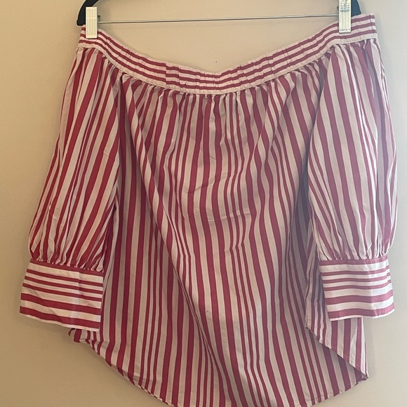 Red/white strip off shoulder top XL - Picture 2 of 5